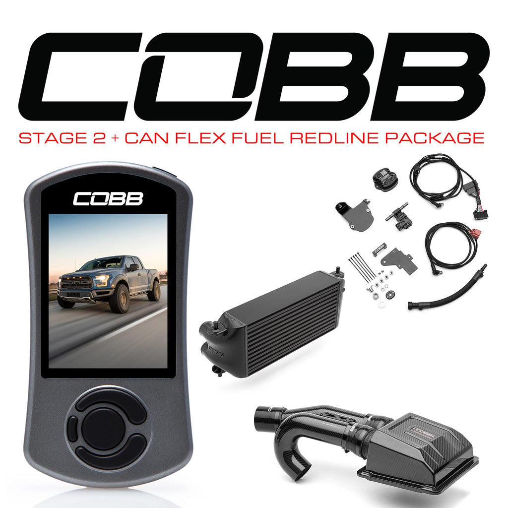 Cobb Stage 2+ CAN Flex Fuel Redline CF Power Package (OE Location Black I/C) w/TCM - Ford F-150 Ecoboost Raptor 2017-2020