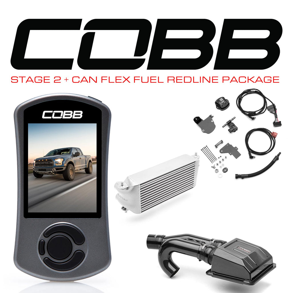 Cobb Stage 2+ CAN Flex Fuel Redline CF Power Package (OE Location Silver I/C) - Ford F-150 Ecoboost Raptor 2017-2020
