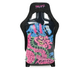 NRG Large FRP Bucket Seat Black Alcantara w/ Dragon Livery - Universal
