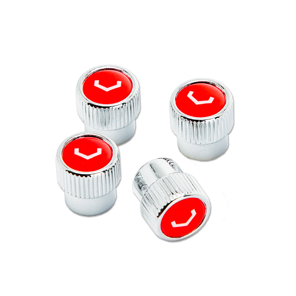 Vossen Classic V Valve Stem Cap Set (Chrome/Red) - Universal