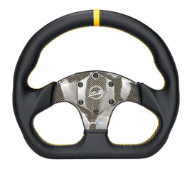 NRG 320mm Carbon Fiber Flat Bottom Steering Wheel (Yellow CF Center w/Yellow Stitch/Yellow Mark) - Universal