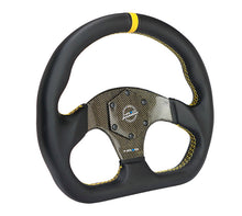 Load image into Gallery viewer, NRG 320mm Carbon Fiber Flat Bottom Steering Wheel (Yellow CF Center w/Yellow Stitch/Yellow Mark) - Universal
