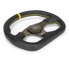 Load image into Gallery viewer, NRG 320mm Carbon Fiber Flat Bottom Steering Wheel (Yellow CF Center w/Yellow Stitch/Yellow Mark) - Universal
