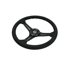 NRG Reinforced Suede Racing Steering Wheel 350mm / 2.5in Deep / 4mm Matte Black Spoke - Universal