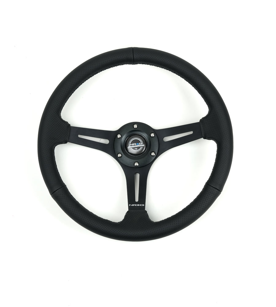 NRG Reinforced Perforated Leather Racing Steering Wheel 350mm / 2.5in Deep / 4mm Matte Black Spoke - Universal