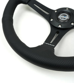 NRG Reinforced Perforated Leather Racing Steering Wheel 350mm / 2.5in Deep / 4mm Matte Black Spoke - Universal
