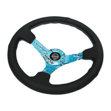 Load image into Gallery viewer, NRG Reinforced Suede Steering Wheel (350mm / 3in. Deep) Hydro Dipped Blossom Floral w/ Teal Stitch - Universal