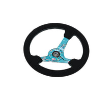 Load image into Gallery viewer, NRG Reinforced Suede Steering Wheel (350mm / 3in. Deep) Hydro Dipped Blossom Floral w/ Teal Stitch - Universal