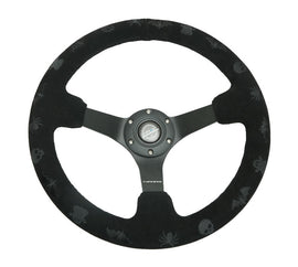 NRG Reinforced Suede Sport Steering Wheel 350mm / 3in Deep w/ Spooky Embroidery