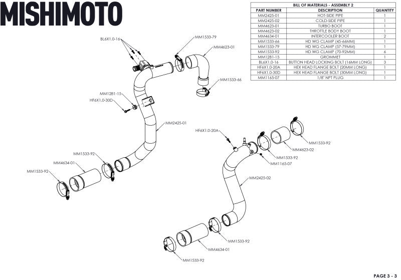 Mishimoto 21+ Bronco 2.3L High Mount INT Kit SL Core BK Pipes