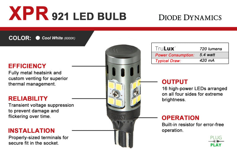 Diode Dynamics 921 XPR Reverse LED Bulb [Cool White; Pair] - Universal