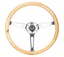 Load image into Gallery viewer, NRG Reinforced Steering Wheel (380mm) Light Wood Grain w/3-Spoke Center Shinny Chrome