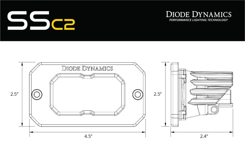 Diode Dynamics C2 1.0 SAE Yellow Flood Sport Flush Mount LED Pod (Pair) - Universal Fitment