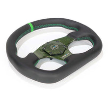 Load image into Gallery viewer, NRG Carbon Fiber Flat Bottom Steering Wheel (320mm) Green CF Center w/Green Stitch/Center Mark