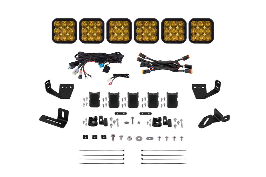 Diode Dynamics Prinsu/Sherpa Roof Racks SS5 6-Pod Combo Yellow Pro CrossLink Lightbar Kit - Universal
