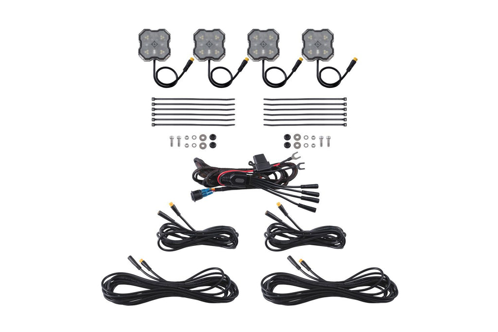 Diode Dynamics Stage Series Dual-Color White/Red LED Rock Light Kit (4-pack) w/o Magnet Mounts - Universal Fitment