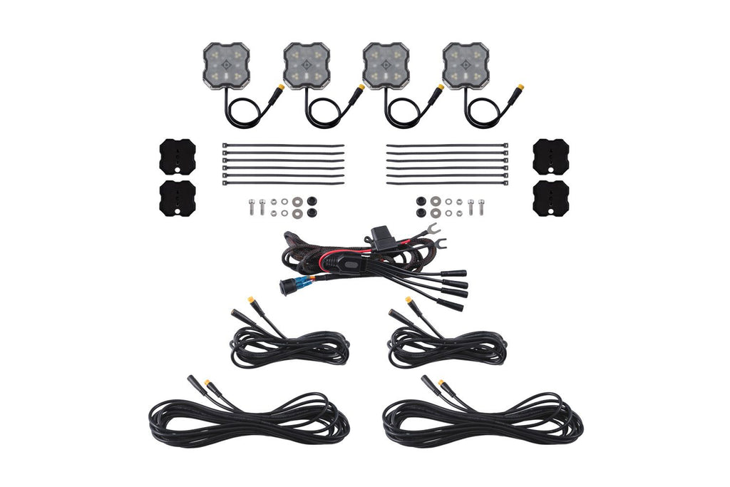 Diode Dynamics Stage Series Dual-Color White/Red LED Rock Light Kit (4-pack) w/ Magnet Mounts - Universal Fitment