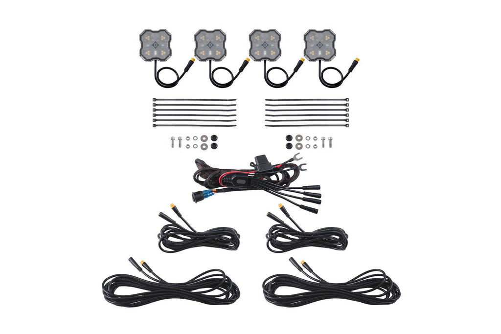 Diode Dynamics Stage Series Dual-Color White/Amber LED Rock Light Kit (4-pack) - Universal Fitment