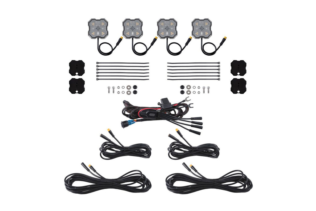 Diode Dynamics Stage Series Dual-Color White/Amber LED Rock Light Kit (4-pack) w/ Magnet Mounts - Universal Fitment
