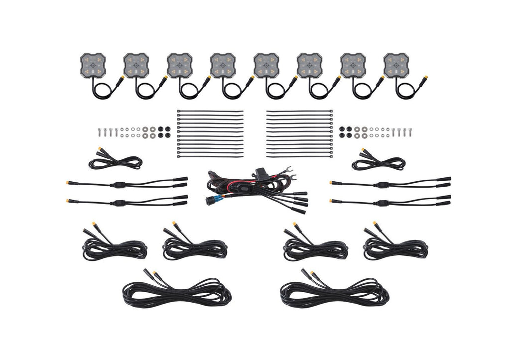 Diode Dynamics Stage Series Dual-Color White/Amber LED Rock Light Kit (8-pack) w/o Magnet Mounts - Universal Fitment