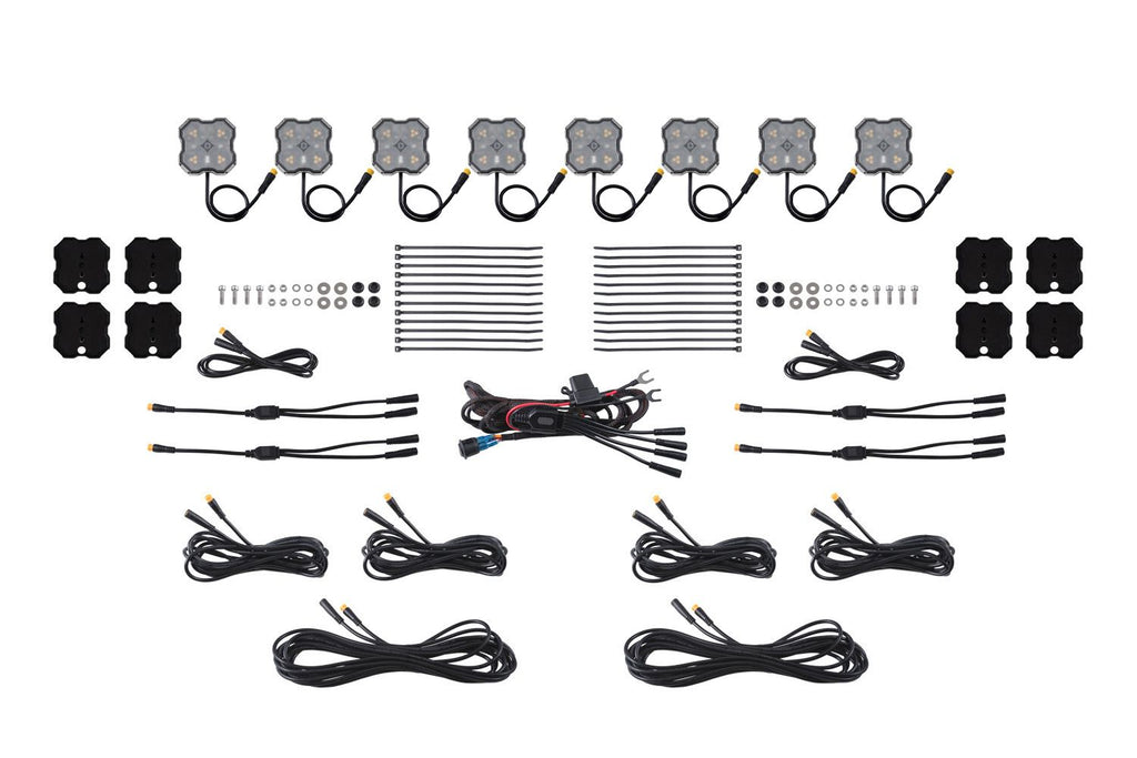 Diode Dynamics Stage Series Dual-Color White/Amber LED Rock Light Kit (8-pack) w/ Magnet Mounts - Universal Fitment
