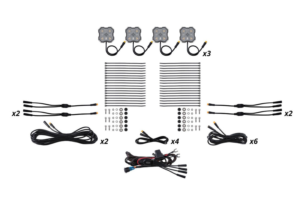 Diode Dynamics Stage Series Dual-Color White/Amber LED Rock Light Kit (12-pack) - Universal Fitment