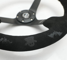 NRG Reinforced Suede Sport Steering Wheel 350mm / 3in Deep w/ Spooky Embroidery