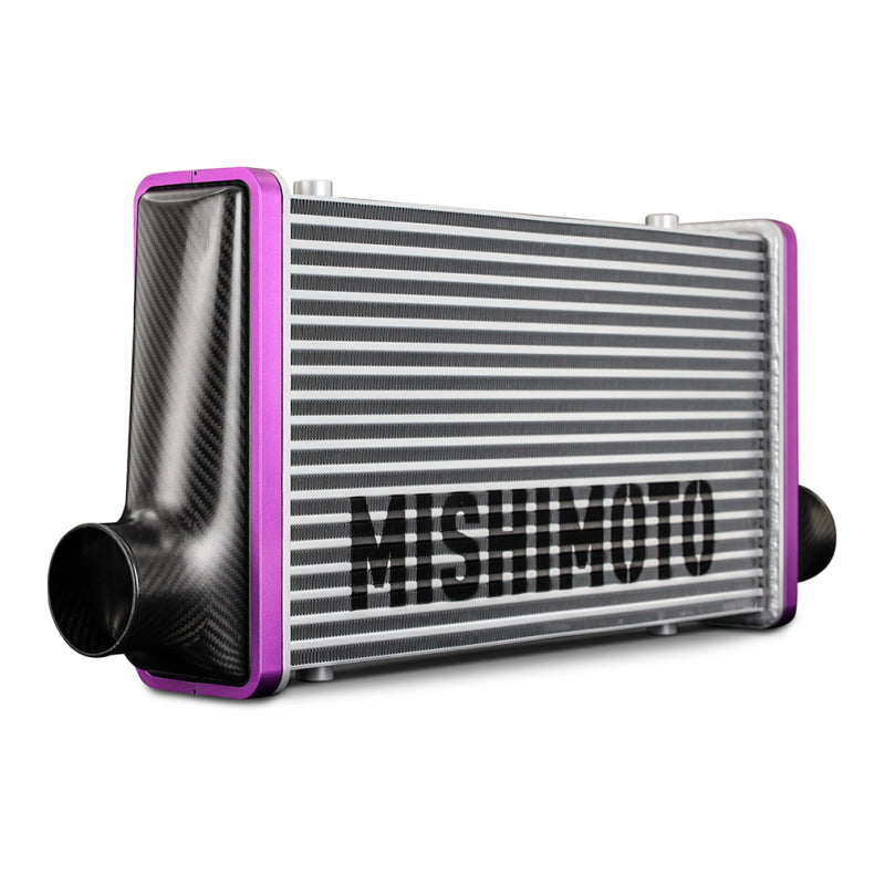 Mishimoto Universal Carbon Fiber Intercooler - Gloss Tanks - 525mm Gold Core - S-Flow - BL V-Band