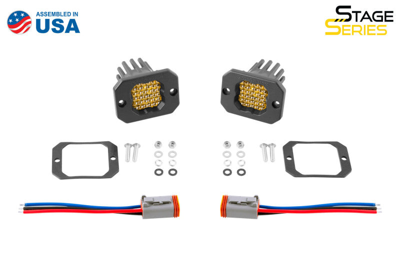 Diode Dynamics SSC1 Yellow Flood Sport Flush Mount ABL LED Pod (Pair) - Universal Fitment