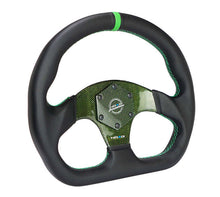 Load image into Gallery viewer, NRG Carbon Fiber Flat Bottom Steering Wheel (320mm) Green CF Center w/Green Stitch/Center Mark