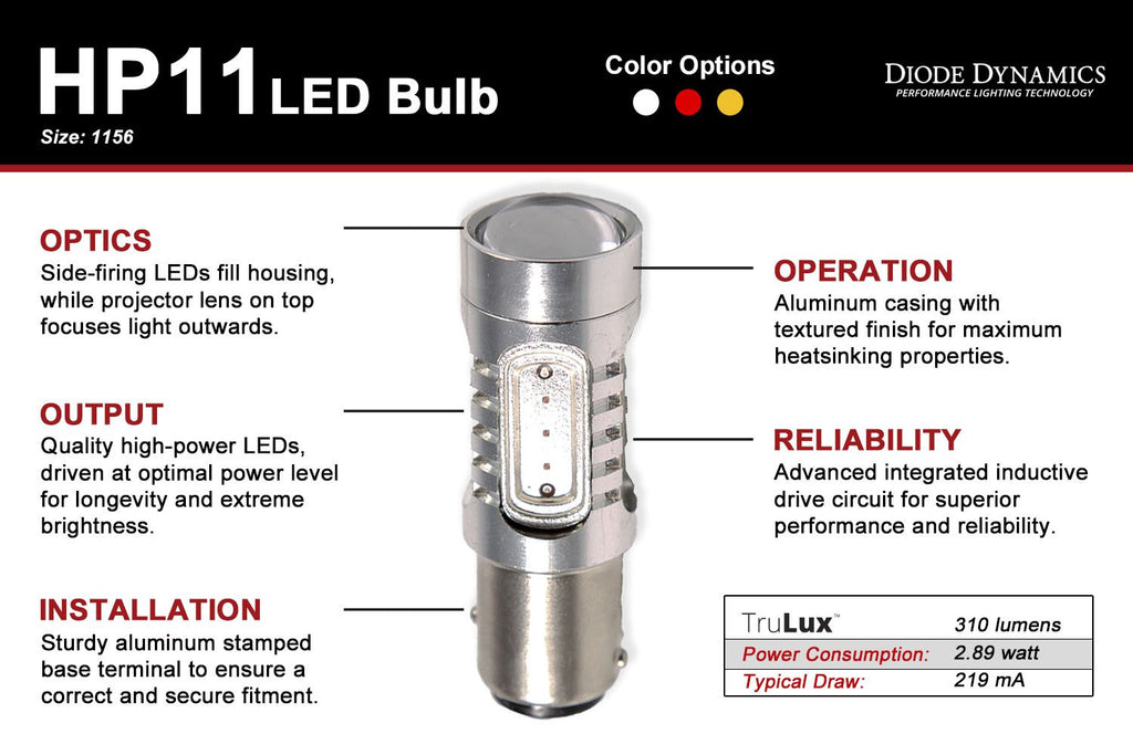 Diode Dynamics 1156 HP11 Cool White Backup LED Bulbs (Single) - Mini Cooper Clubman 2016-2024