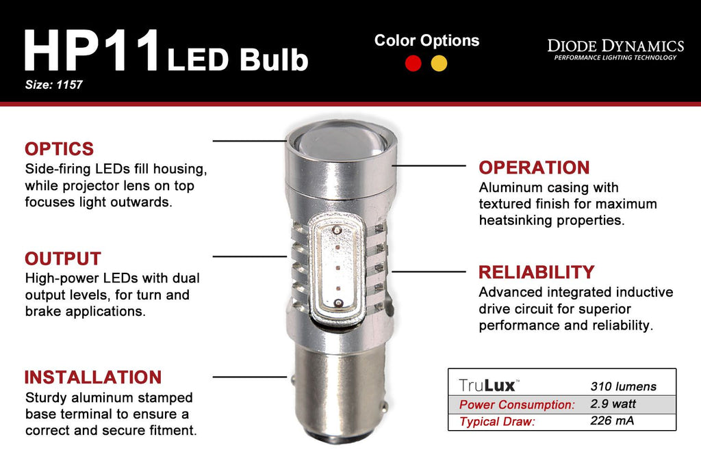 Diode Dynamics 1157 HP11 Red Tail Light LED Bulbs (Pair) - Multiple Fitments