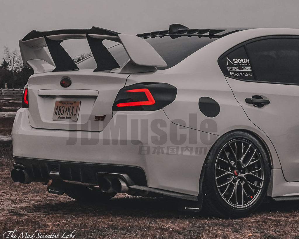 JDMuscle Tanso Carbon Fiber Wing Gurney Flap V2 - Subaru WRX / STi  2015-2021 (w/ OEM STi Spoiler)