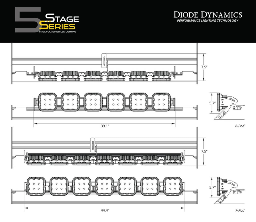 Diode Dynamics Prinsu/Sherpa Roof Racks SS5 6-Pod Combo White Pro CrossLink Lightbar Kit - Universal