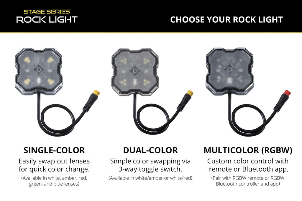 Diode Dynamics Stage Series Dual-Color White/Amber LED Rock Light Kit (8-pack) w/ Magnet Mounts - Universal Fitment
