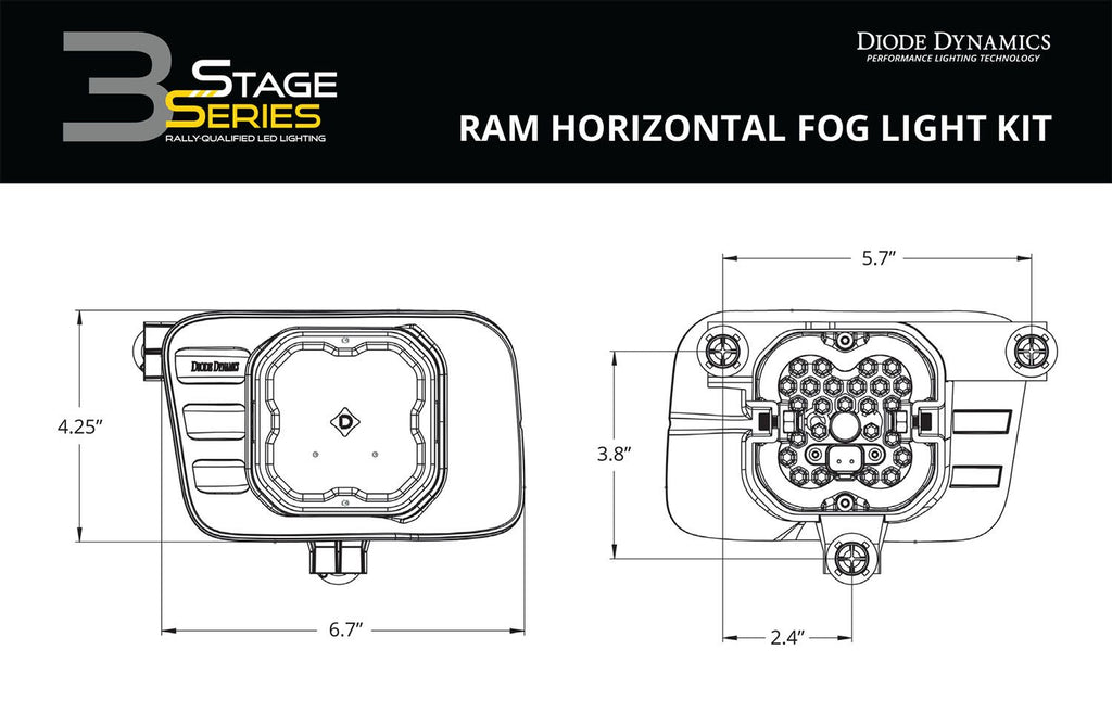 Diode Dynamics SS3 Dual-Color Wide SAE/DOT Ram Horizontal Fog Light Kit - Dodge Ram 1500/2500/3500/4500/5500 2009-2018