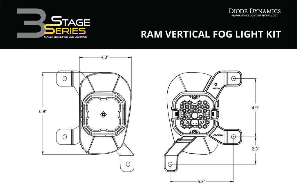 Diode Dynamics SS3 Dual-Color Wide SAE/DOT Ram Vertical Fog Light Kit - Ram 1500/1500 Classic 2013-2023