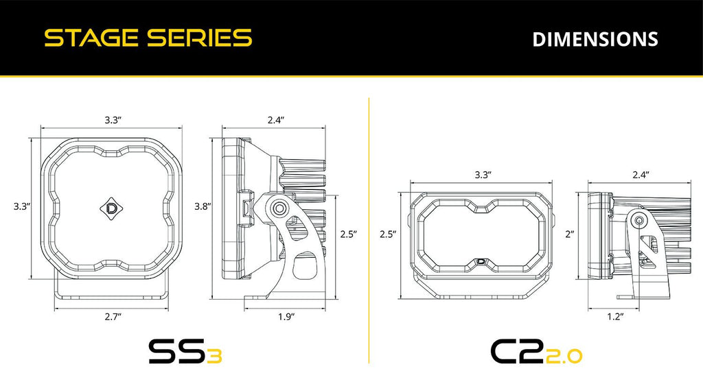 Diode Dynamics Stage Series SS3 Sport Yellow Combo/Driving Backlit Ditch Light Kit - Toyota Tacoma 2016-2023