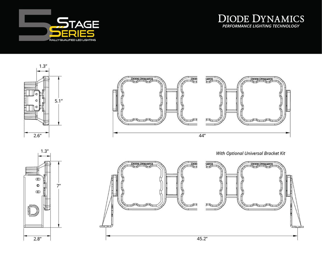 Diode Dynamics SS5 White Driving Sport CrossLink 7-Pod LED Light Bar (Single) - Universal Fitment