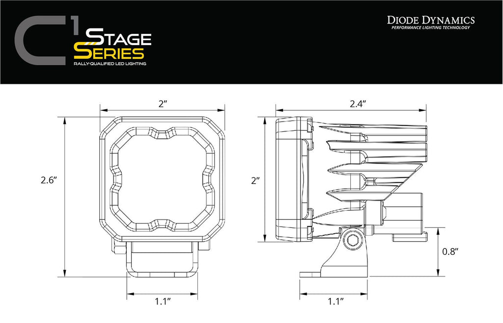 Diode Dynamics SSC1 Yellow Wide Pro ABL LED Pod (Single) - Universal Fitment