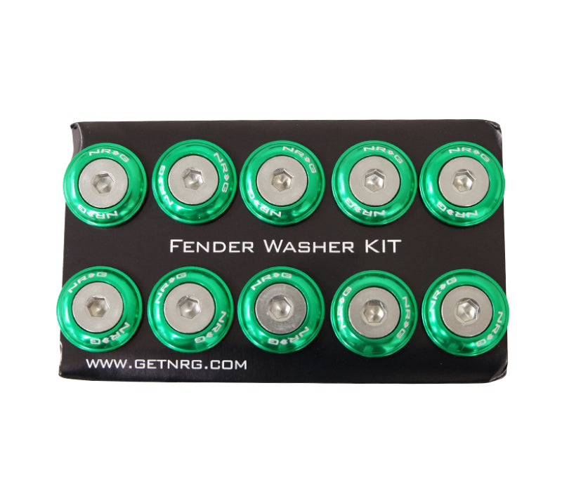 NRG Fender Washer Kit w/Rivets For Plastic (Green) - Set of 10