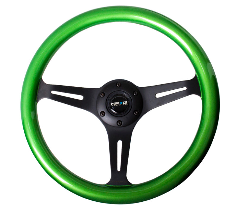 NRG Classic Wood Grain Steering Wheel (350mm) Green Pearl/Flake Paint w/Black 3-Spoke Center