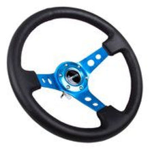 Load image into Gallery viewer, NRG Reinforced Steering Wheel (350mm / 3in. Deep) Blk Leather w/Blue Circle Cutout Spokes