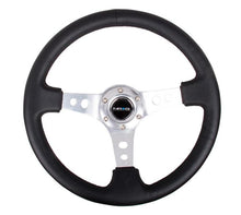 Load image into Gallery viewer, NRG Reinforced Steering Wheel (350mm / 3in. Deep) Blk Leather w/Silver Spoke &amp; Circle Cutouts