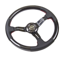 Load image into Gallery viewer, NRG Carbon Fiber Steering Wheel (350mm /1.5in. Deep) Leather Trim w/Red Stitch &amp; Slit Cutout Spokes