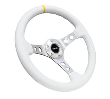 Load image into Gallery viewer, NRG Reinforced Steering Wheel (350mm / 3in. Deep) Wht Leather w/Silver Spoke &amp; Single Yellow Mark
