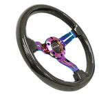 NRG Carbon Fiber Steering Wheel (350mm / 1.5in. Deep) Neochrome 3-Spoke Design w/Slit Cuts