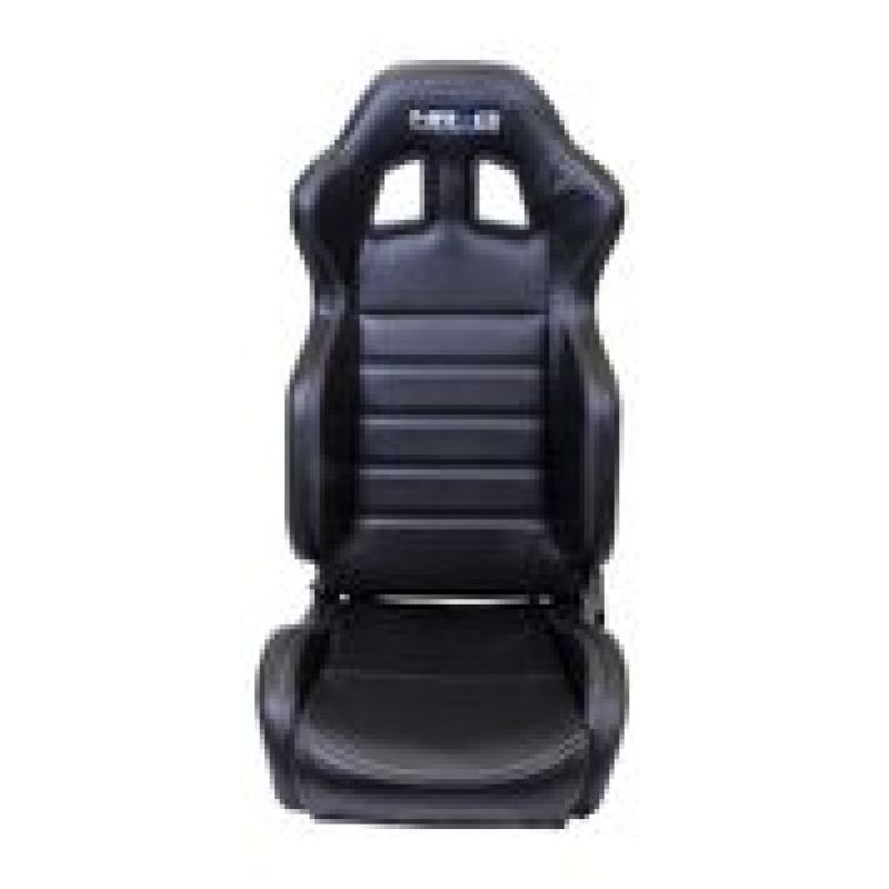 NRG Reclinable Sport Seats (Pair) PVC Leather w/NRG Logo - Black w/White Stitching