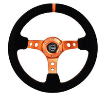 Load image into Gallery viewer, NRG Reinforced Steering Wheel (350mm/ 3in. Deep) Black Suede/ Orange Center Mark/ Orange Stitching