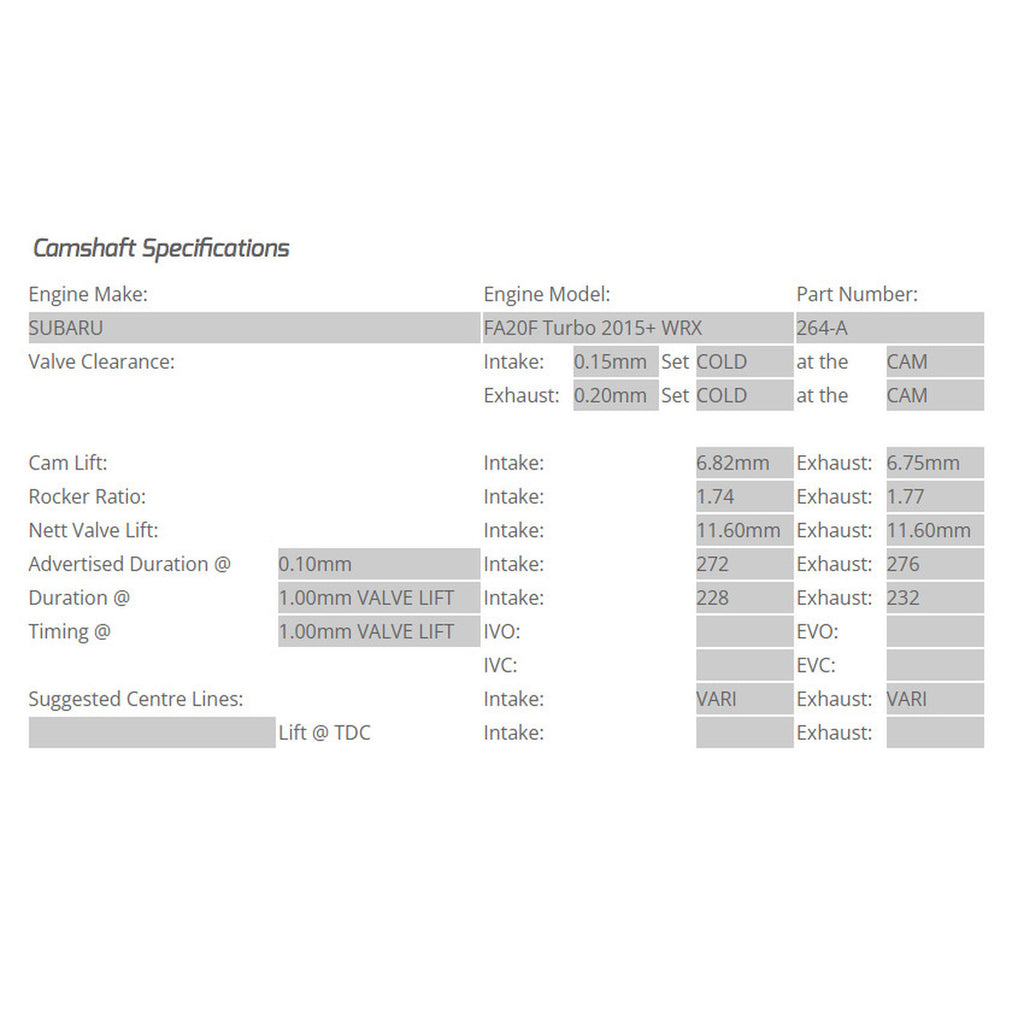 Kelford Cams 272/276 Degree Camshafts (264-A) - Subaru WRX 2015-2021